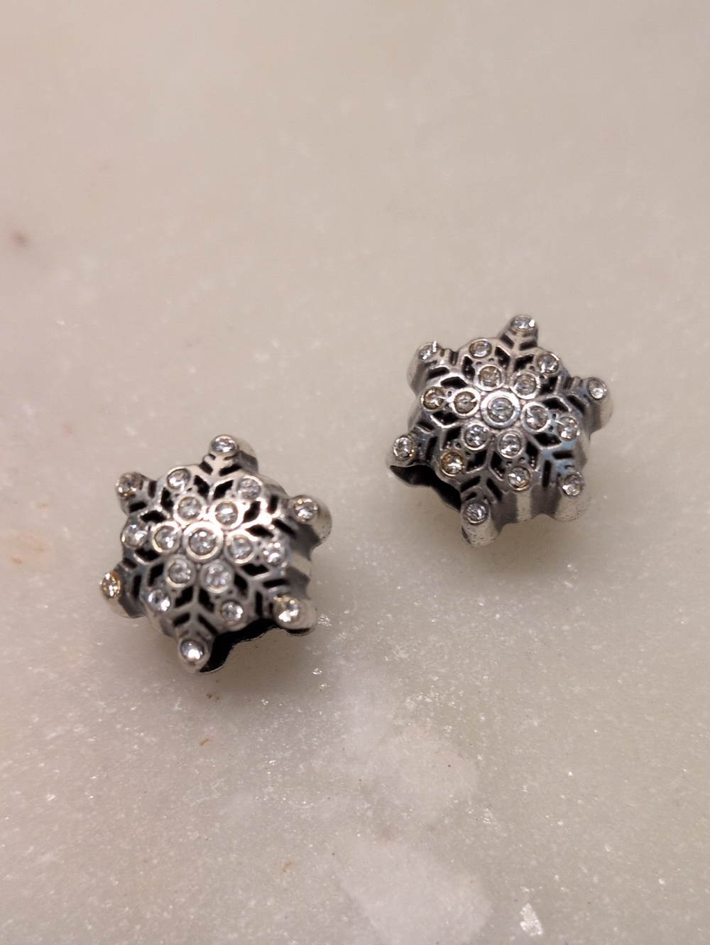 Brighton Crystal Snowflake Single Hole Glitz Swarovski Charm Beads - Set Of Two